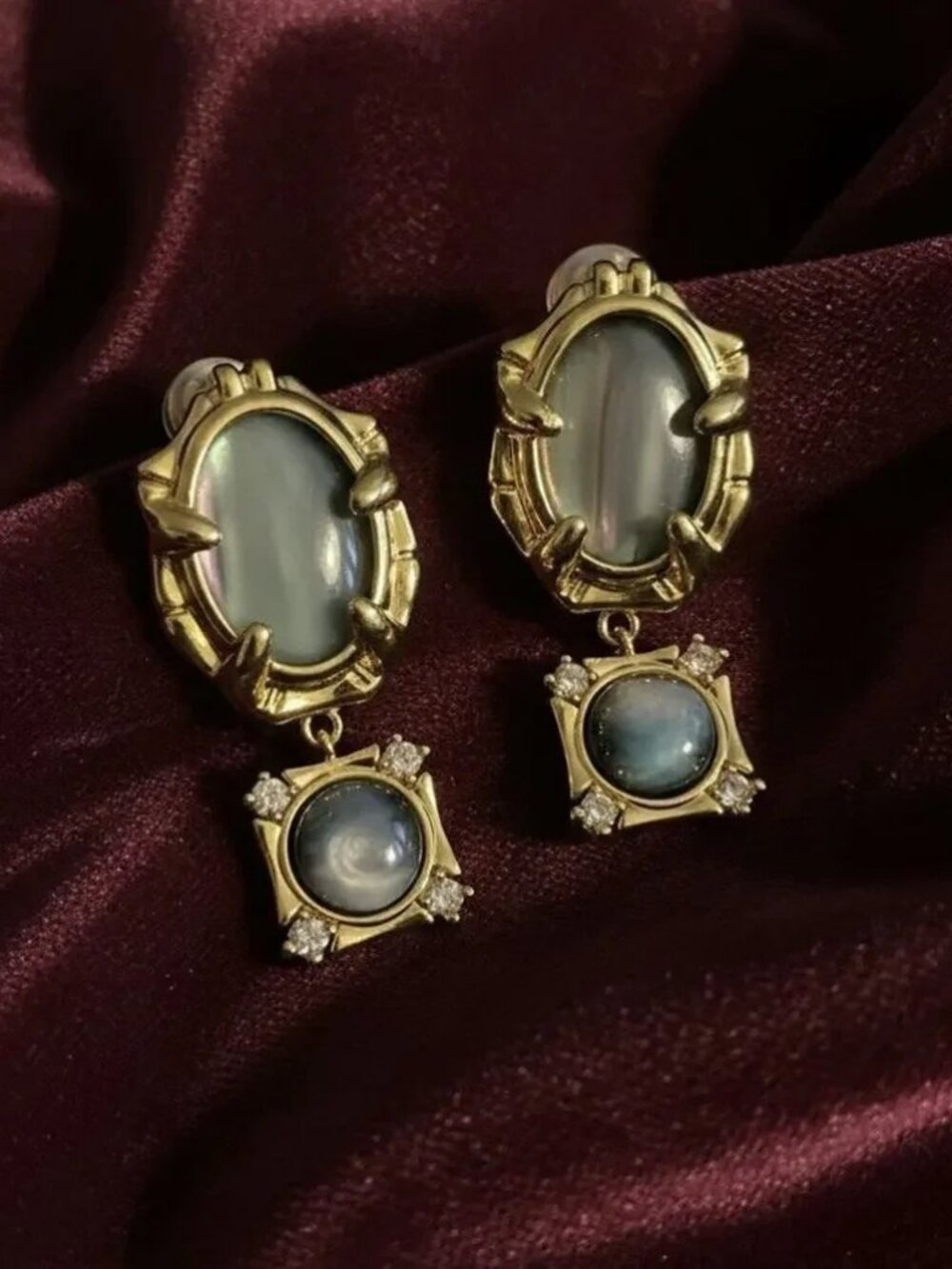 Retro Earrings Pearl Abalone Shell Art Museum 925 Silver Gold 18k Geometric Boho